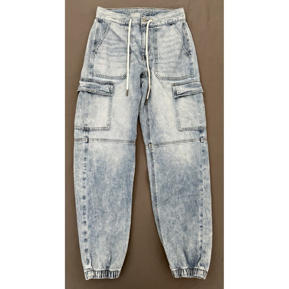 American Eagle Jogger Jean Pants Womens Size 2 Light Blue Bagging Cargo‎ Boho